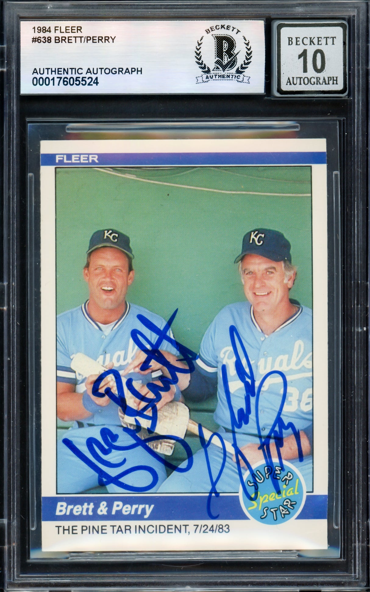 George Brett & Gaylord Perry Autographed 1984 Fleer Card #638 Kansas City Royals Auto Grade Gem Mint 10 Beckett BAS #17605524