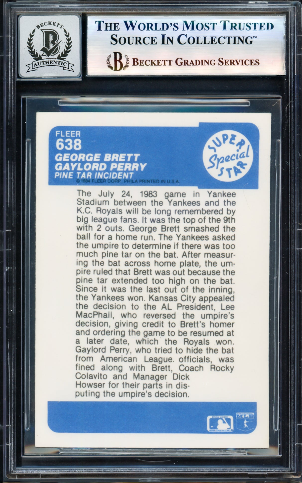 George Brett & Gaylord Perry Autographed 1984 Fleer Card #638 Kansas City Royals Auto Grade Gem Mint 10 Beckett BAS #17605524