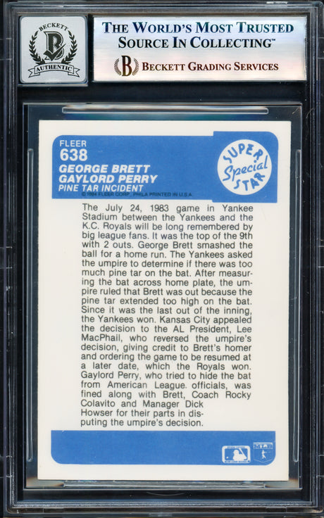 George Brett & Gaylord Perry Autographed 1984 Fleer Card #638 Kansas City Royals Auto Grade Gem Mint 10 Beckett BAS #17605524
