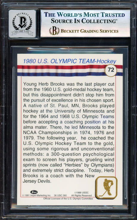 Herb Brooks Autographed 1991 Impel Card #72 1980 Team USA Miracle on Ice Auto Grade Gem Mint 10 Beckett BAS #17603722