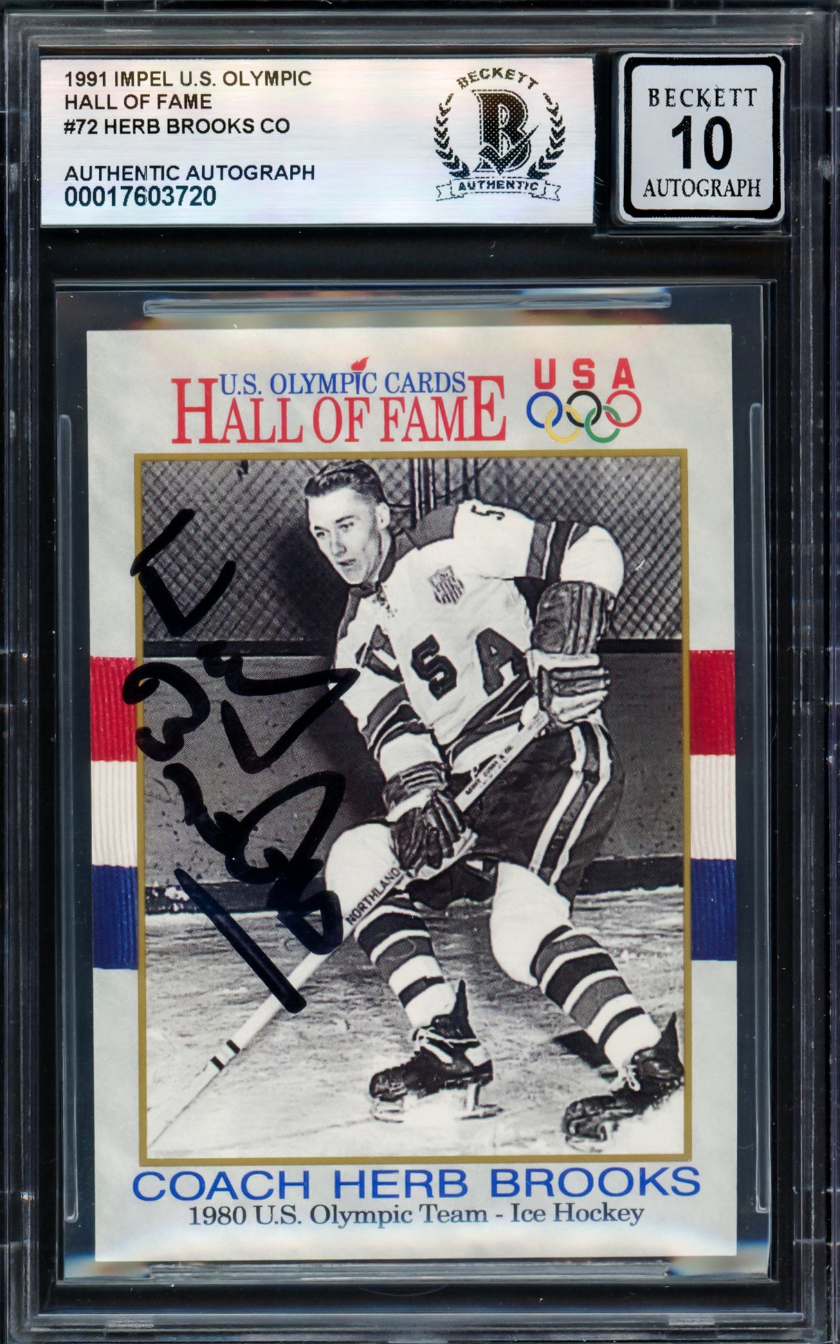 Herb Brooks Autographed 1991 Impel Card #72 1980 Team USA Miracle on Ice Auto Grade Gem Mint 10 Beckett BAS #17603720