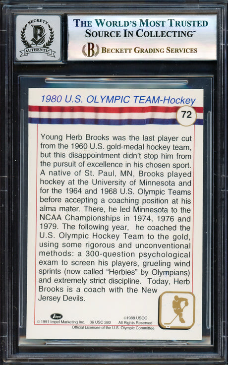Herb Brooks Autographed 1991 Impel Card #72 1980 Team USA Miracle on Ice Auto Grade Gem Mint 10 Beckett BAS #17603719