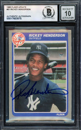 Rickey Henderson Autographed 1985 Fleer Update Card #U51 New York Yankees Auto Grade Gem Mint 10 Beckett BAS #17603875