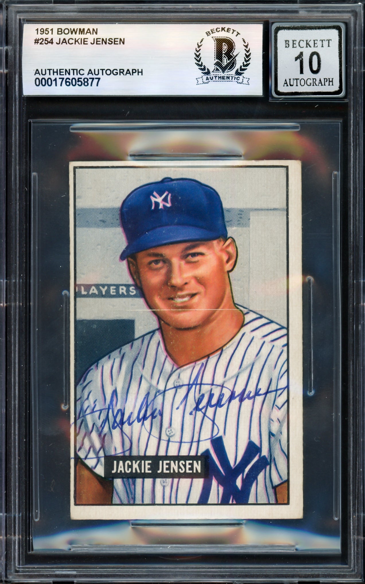 Jackie Jensen Autographed 1951 Bowman Rookie Card #254 New York Yankees Auto Grade Gem Mint 10 Beckett BAS #17605877