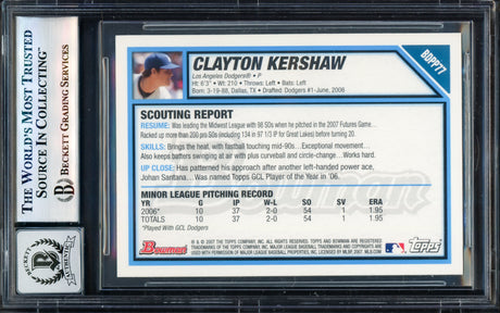Clayton Kershaw Autographed 2007 Bowman Draft Rookie Card #BDPP77 Los Angeles Dodgers Auto Grade Gem Mint 10 Vintage Rookie Signature Beckett BAS #17603882