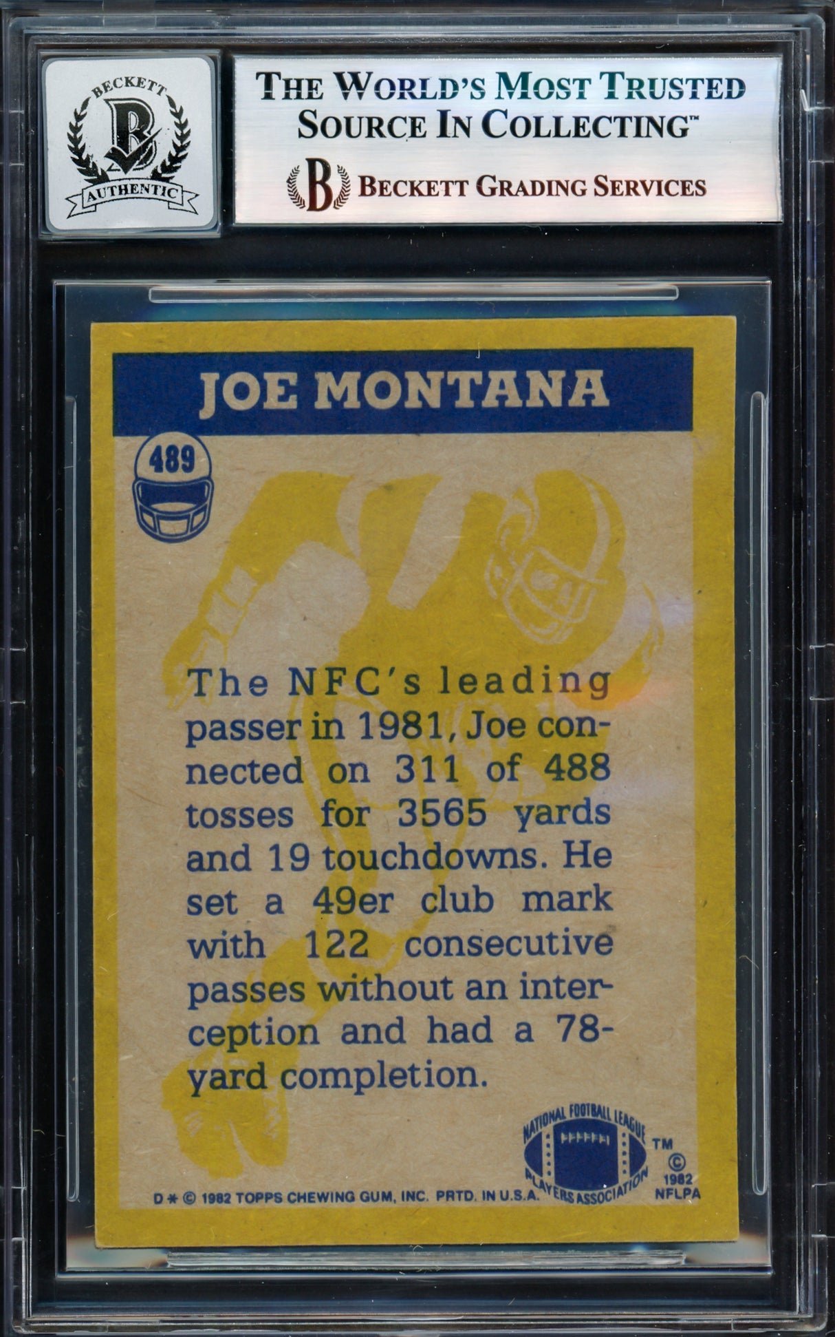 Joe Montana Autographed 1982 Topps Card #489 San Francisco 49ers Auto Grade Gem Mint 10 Beckett BAS #17603893