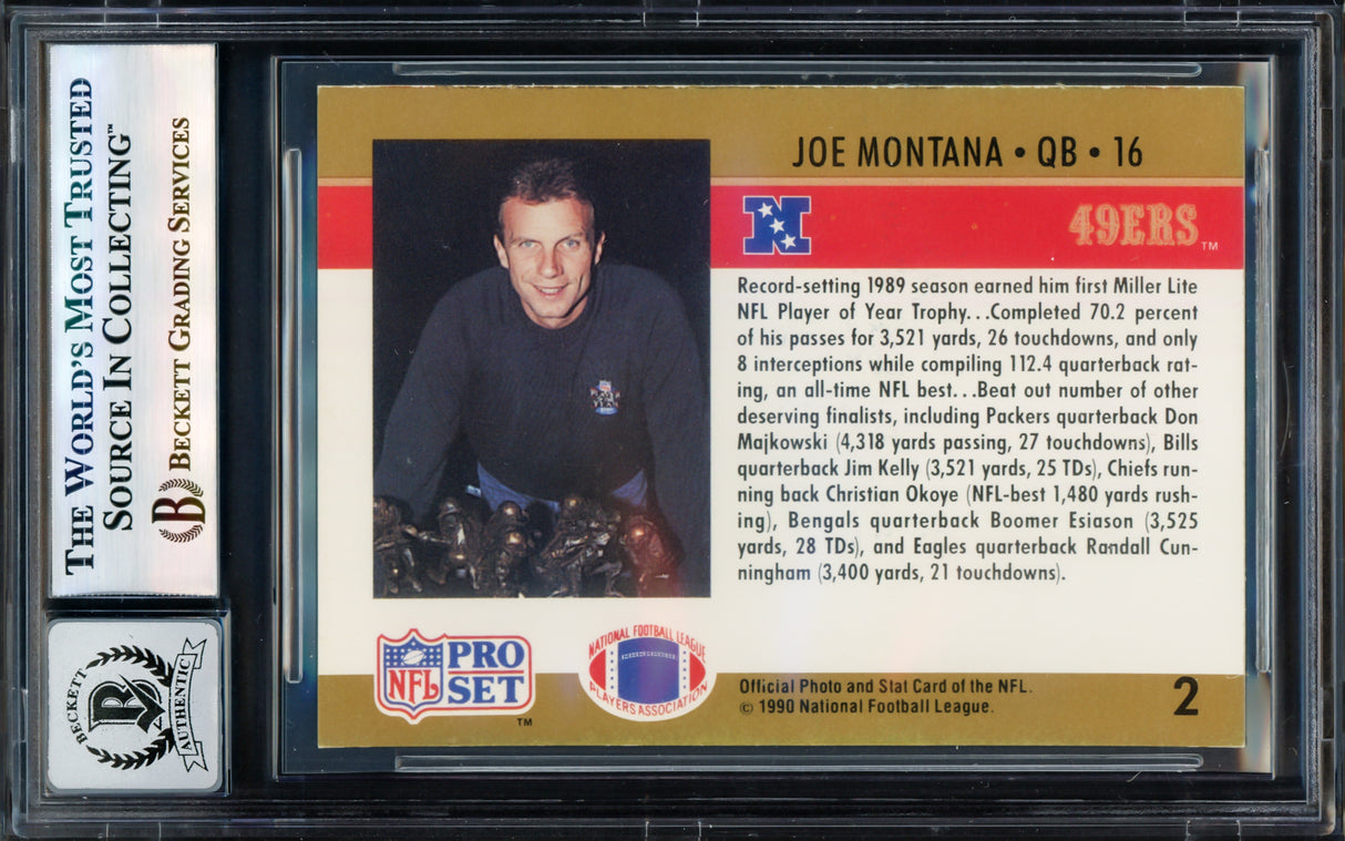 Joe Montana Autographed 1990 Pro Set Card #2 San Francisco 49ers Auto Grade Gem Mint 10 Beckett BAS #17603987