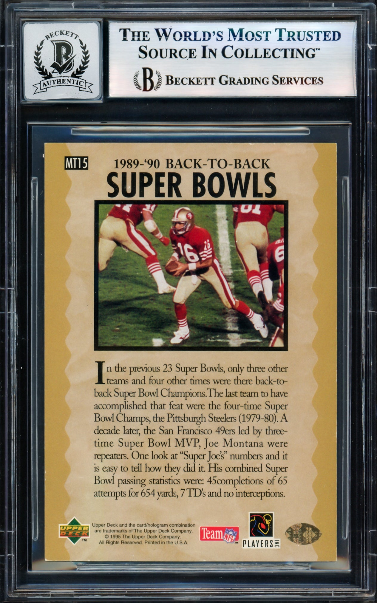 Joe Montana Autographed 1995 Upper Deck Card #MT15 San Francisco 49ers Auto Grade Gem Mint 10 Beckett BAS #17604103