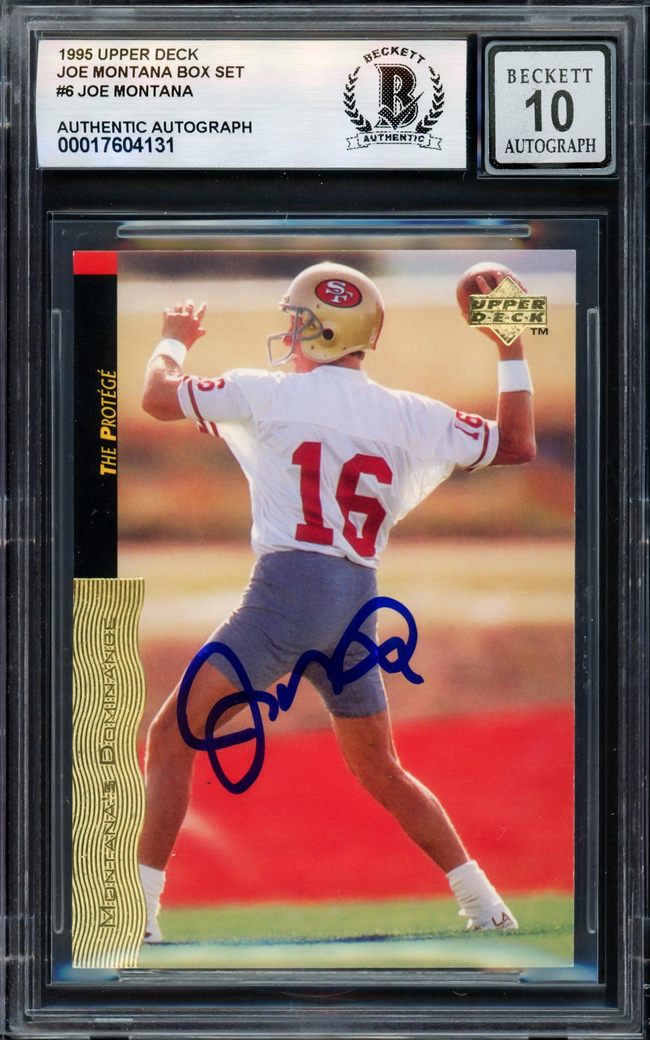 Joe Montana Autographed 1995 Upper Deck Card #6 San Francisco 49ers Auto Grade Gem Mint 10 Beckett BAS #17604131