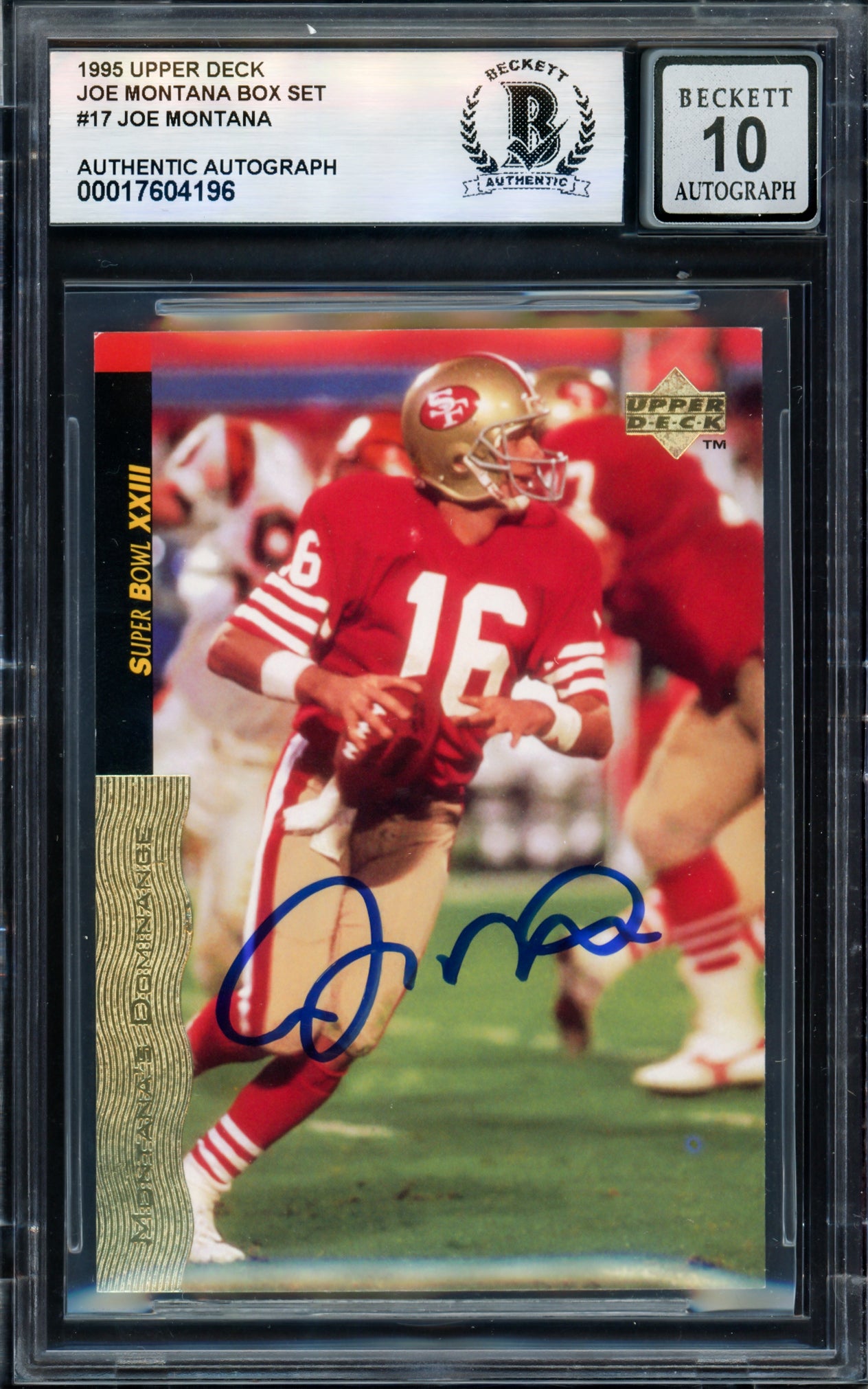 Joe Montana Autographed 1995 Upper Deck Card #17 San Francisco 49ers Auto Grade Gem Mint 10 Beckett BAS #17604196