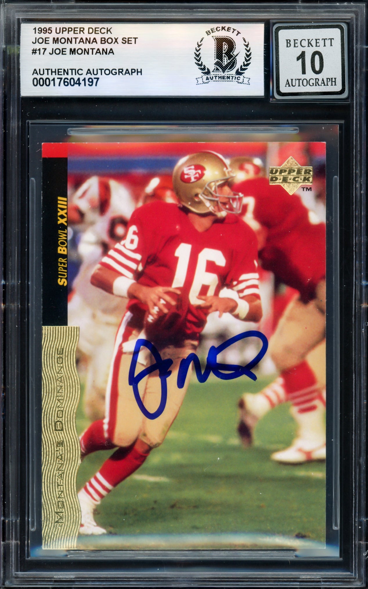 Joe Montana Autographed 1995 Upper Deck Card #17 San Francisco 49ers Auto Grade Gem Mint 10 Beckett BAS #17604197
