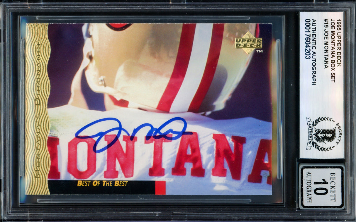 Joe Montana Autographed 1995 Upper Deck Card #19 San Francisco 49ers Auto Grade Gem Mint 10 Beckett BAS #17604203