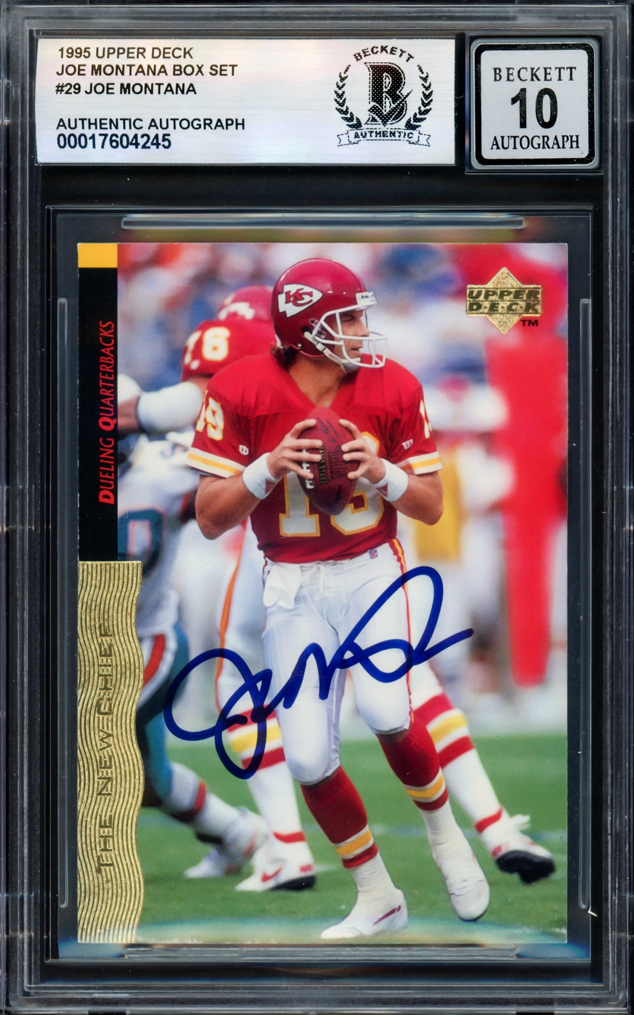 Joe Montana Autographed 1995 Upper Deck Card #29 San Francisco 49ers Auto Grade Gem Mint 10 Beckett BAS #17604245