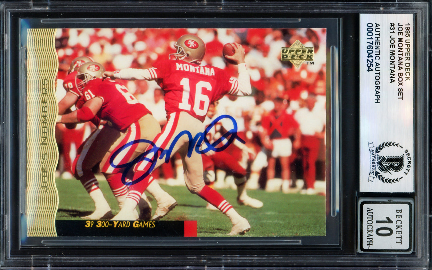 Joe Montana Autographed 1995 Upper Deck Card #31 San Francisco 49ers Auto Grade Gem Mint 10 Beckett BAS #17604254