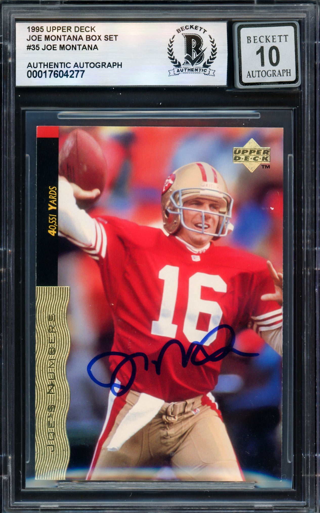 Joe Montana Autographed 1995 Upper Deck Card #35 San Francisco 49ers Auto Grade Gem Mint 10 Beckett BAS #17604277