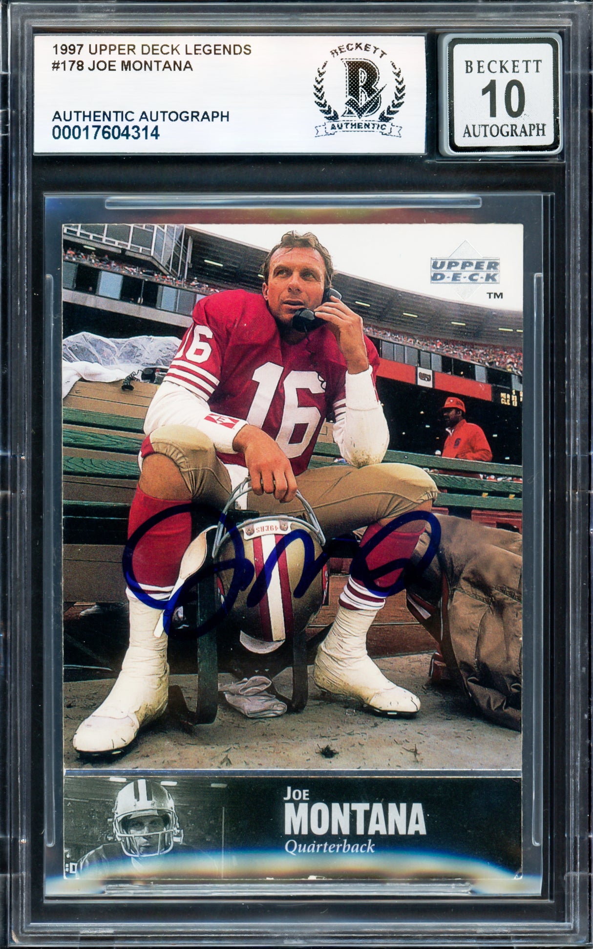 Joe Montana Autographed 1997 Upper Deck Legends Card #178 San Francisco 49ers Auto Grade Gem Mint 10 Beckett BAS #17604314