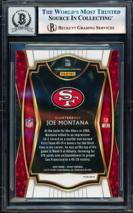 Joe Montana Autographed 2020 Select Prizm Card #118 San Francisco 49ers Auto Grade Gem Mint 10 Beckett BAS #17604637