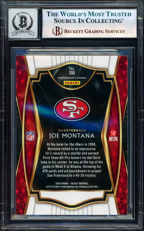 Joe Montana Autographed 2020 Select Card #118 San Francisco 49ers Auto Grade Gem Mint 10 Beckett BAS #17604645