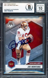 Joe Montana Autographed 2021 Panini Mosaic Card #291 San Francisco 49ers Auto Grade Gem Mint 10 Beckett BAS #17604676