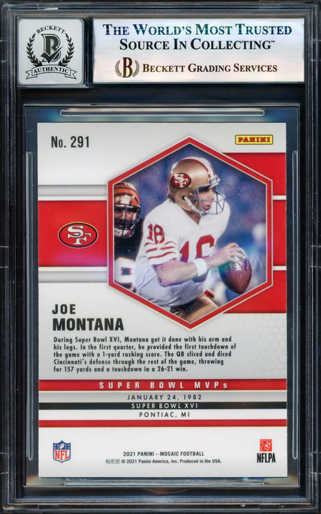 Joe Montana Autographed 2021 Panini Mosaic Card #291 San Francisco 49ers Auto Grade Gem Mint 10 Beckett BAS #17604676