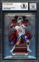 Joe Montana Autographed 2023 Panini Mosaic Card #217 San Francisco 49ers Auto Grade Gem Mint 10 Beckett BAS #17604883