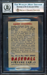 Danny O'Connell Autographed 1951 Bowman Rookie Card #93 Pittsburgh Pirates Auto Grade Gem Mint 10 Beckett BAS #17606338
