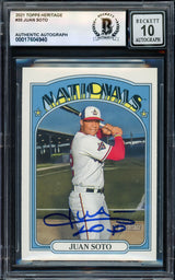 Juan Soto Autographed 2021 Topps Heritage Card #35 Washington Nationals Auto Grade Gem Mint 10 Beckett BAS #17604940
