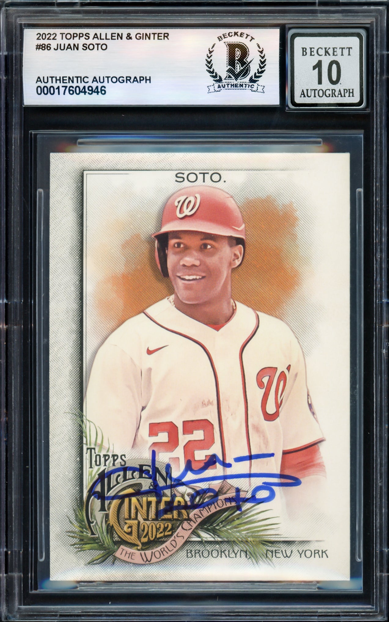Juan Soto Autographed 2022 Topps Allen & Ginter Card #86 Washington Nationals Auto Grade Gem Mint 10 Beckett BAS #17604946