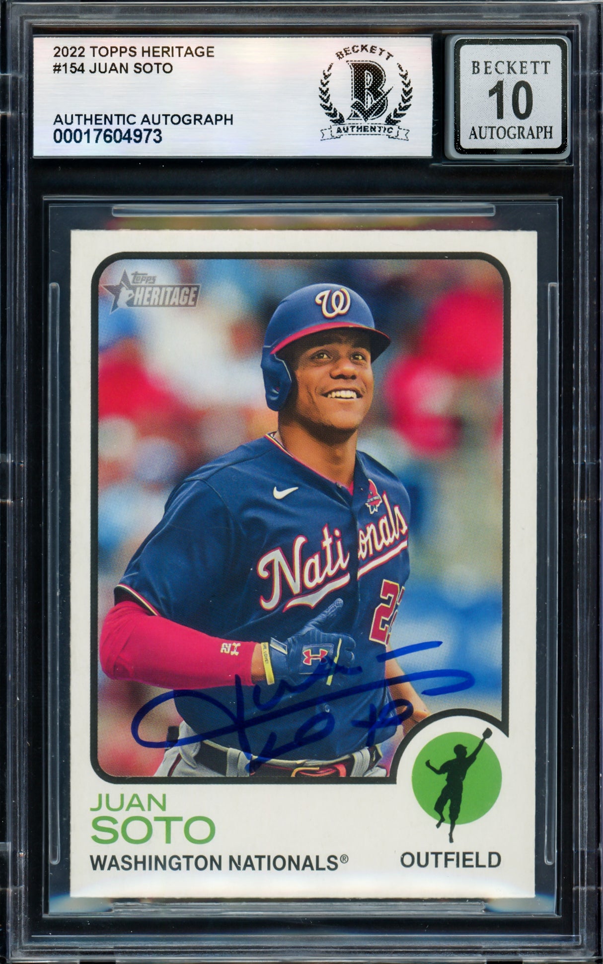 Juan Soto Autographed 2023 Topps Heritage Card #154 Washington Nationals Auto Grade Gem Mint 10 Beckett BAS #17604973