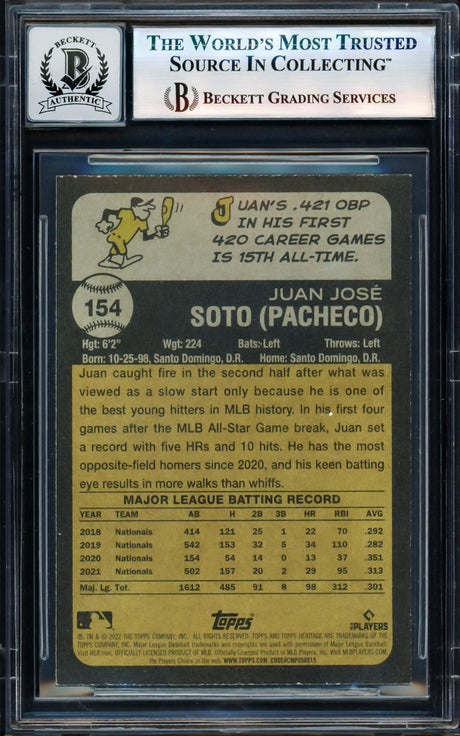 Juan Soto Autographed 2023 Topps Heritage Card #154 Washington Nationals Auto Grade Gem Mint 10 Beckett BAS #17604973