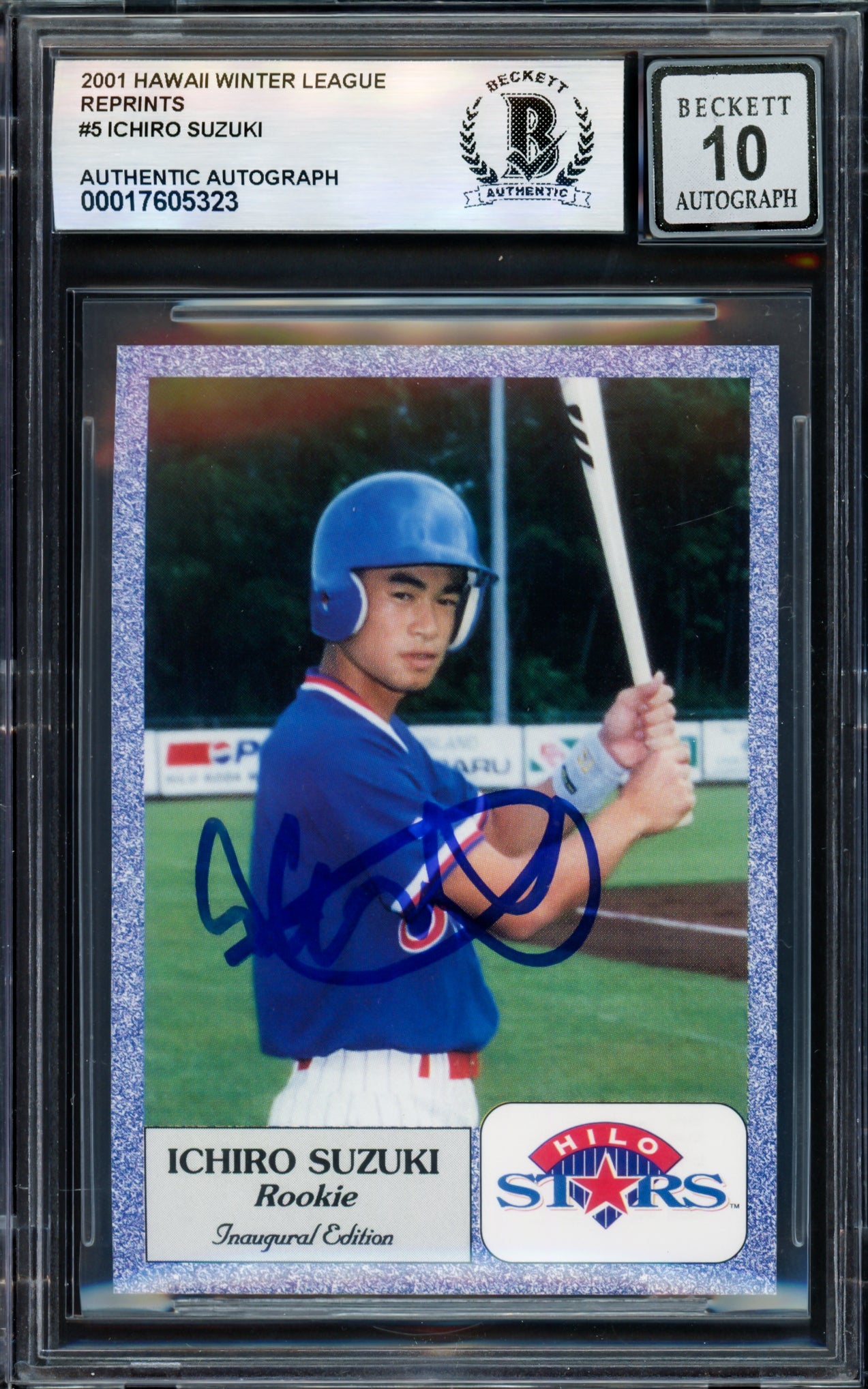 Ichiro Suzuki Autographed 2001 1993 Hilo Stars Reproduction Card #5 Hilo Stars Auto Grade Gem Mint 10 (Signed in Kanji) Beckett BAS #17605323