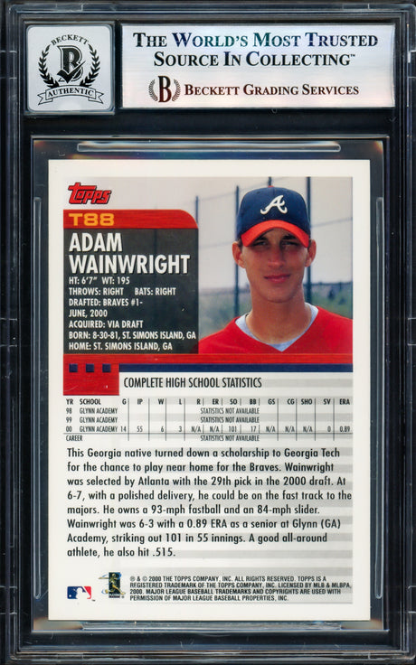 Adam Wainwright Autographed 2000 Topps Traded Rookie Card #T88 St. Louis Cardinals Auto Grade Gem Mint 10 Vintage Rookie Signature Beckett BAS #17605518