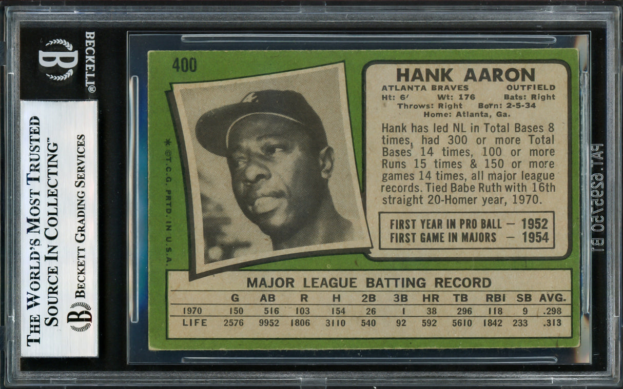 Hank Aaron Autographed 1971 Topps Card #400 Atlanta Braves Beckett BAS #17605631