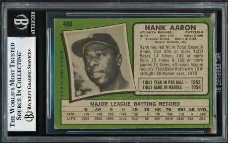 Hank Aaron Autographed 1971 Topps Card #400 Atlanta Braves Beckett BAS #17605631