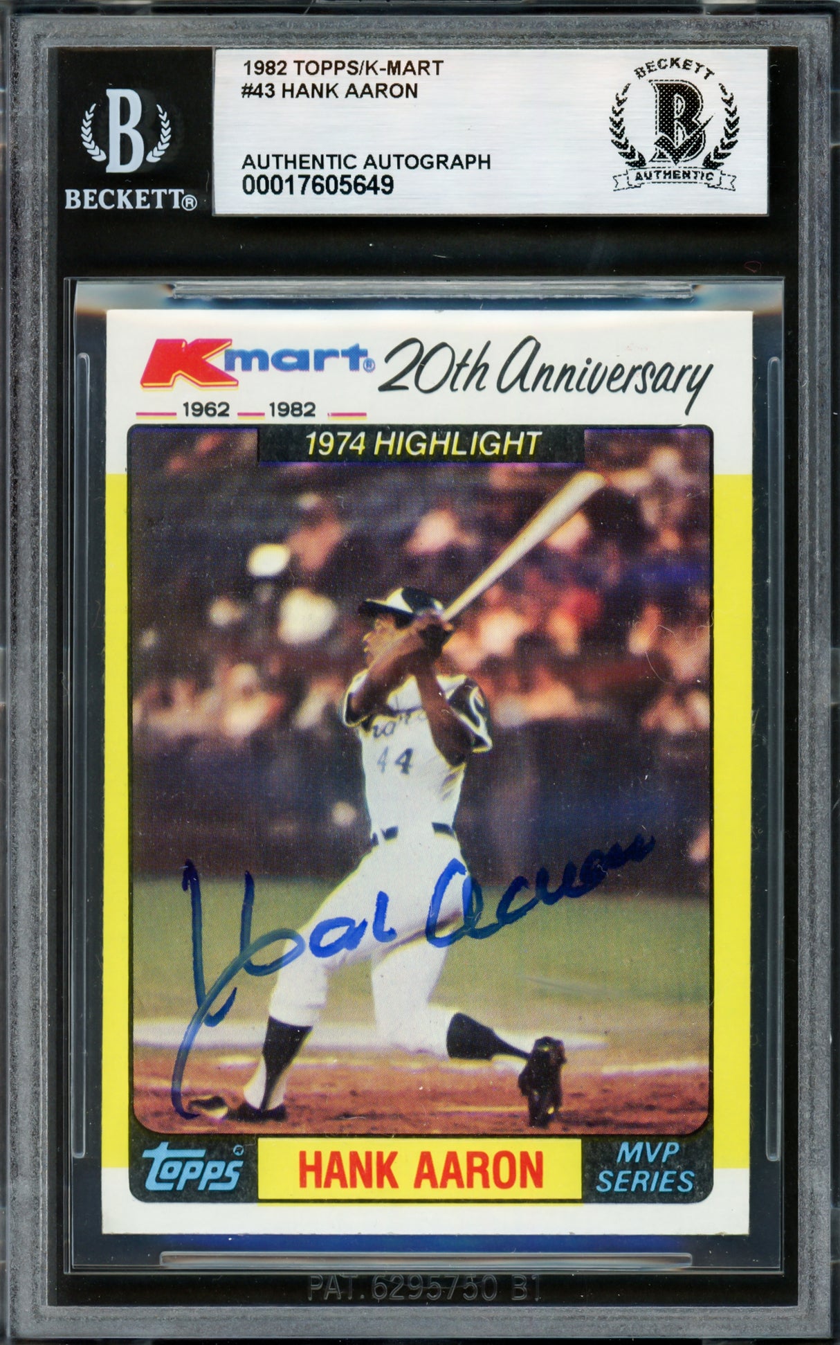 Hank Aaron Autographed 1982 Topps K-Mart Card #43 Atlanta Braves Beckett BAS #17605649