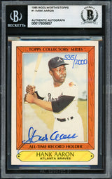 Hank Aaron Autographed 1985 Topps Woolworth's Card #1 Atlanta Braves #535/2000 Beckett BAS #17605657