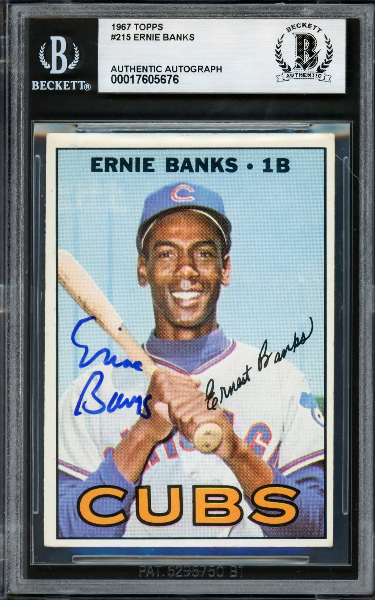 Ernie Banks Autographed 1967 Topps Card #215 Chicago Cubs Beckett BAS #17605676