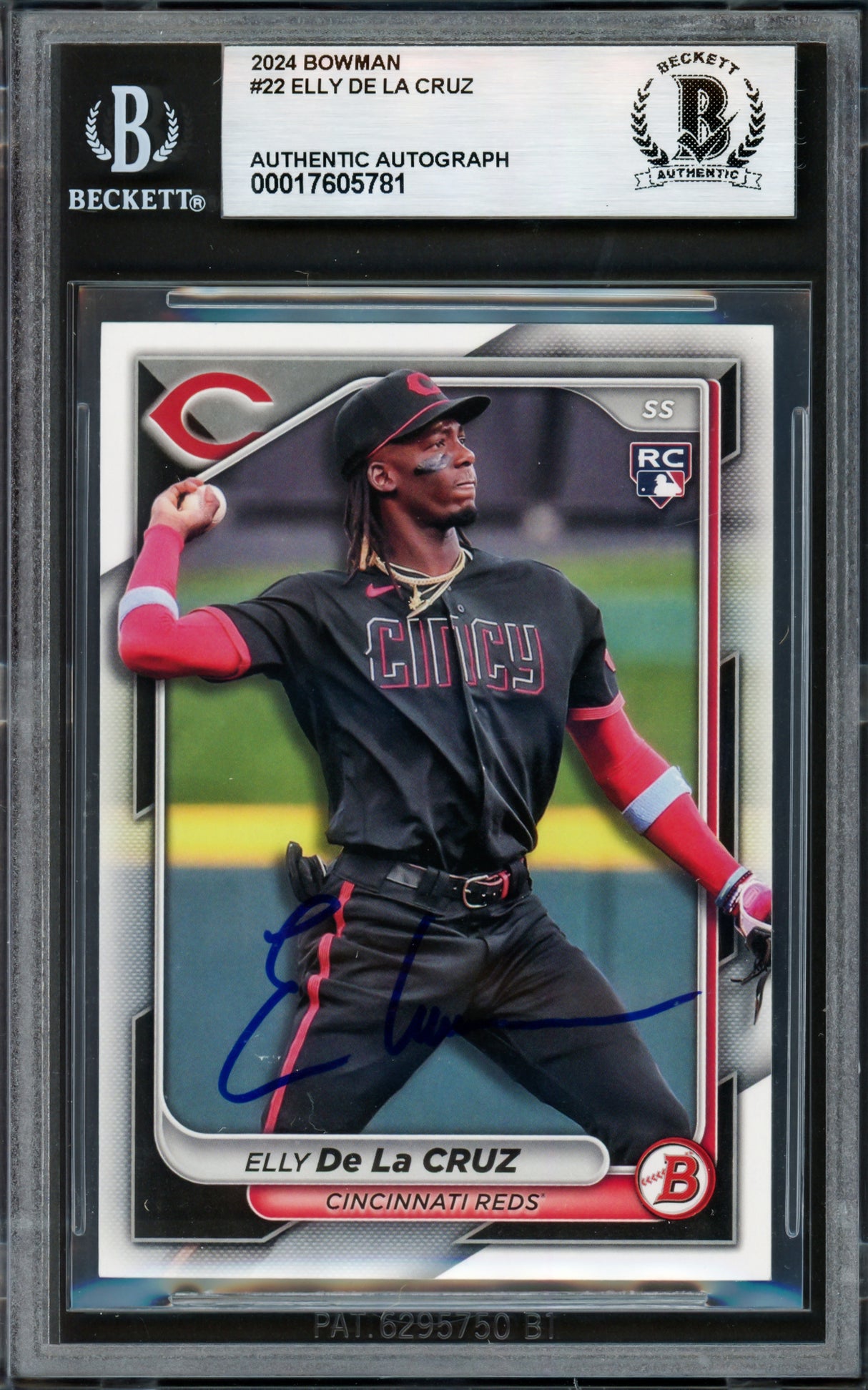 Elly De La Cruz Autographed 2024 Bowman Rookie Card #22 Cincinnati Reds Beckett BAS #17605781