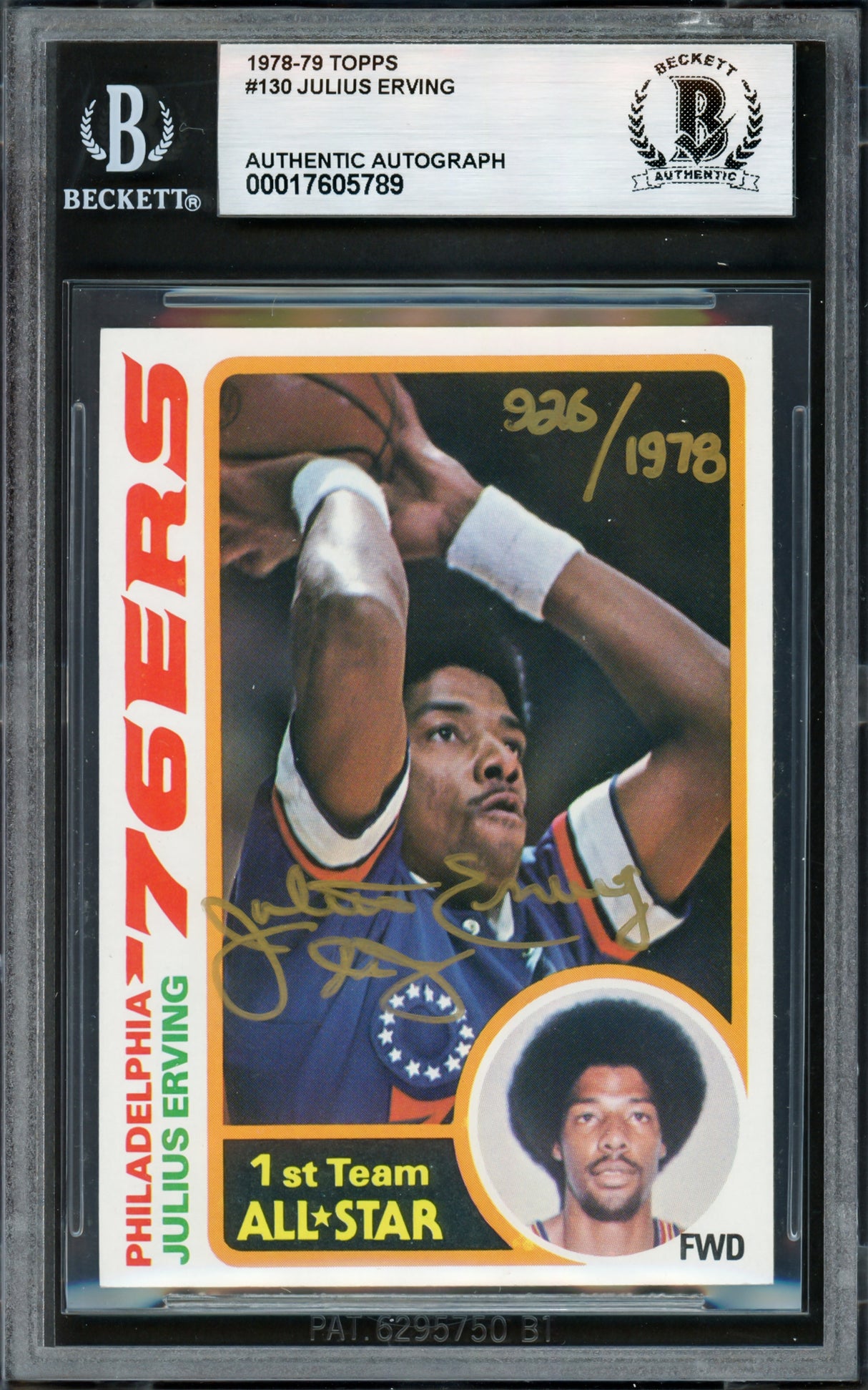 Julius Dr. J Erving Autographed 1978-79 Topps Card #130 Philadelphia 76ers #926/1978 Beckett BAS #17605789