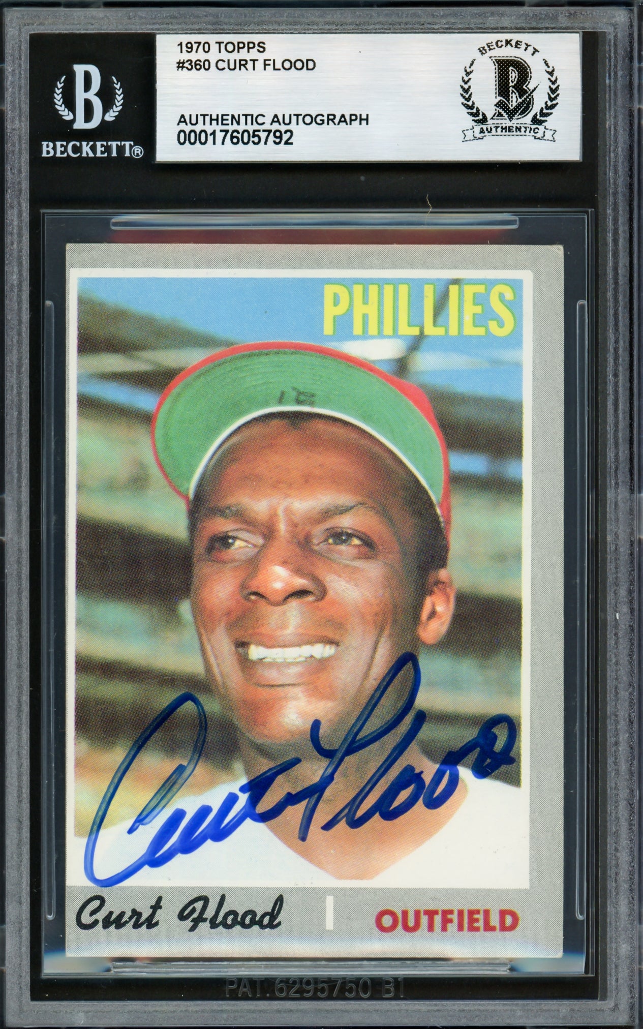 Curt Flood Autographed 1970 Topps Card #360 Philadelphia Phillies Beckett BAS #17605792