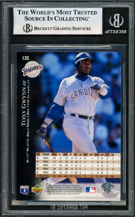Tony Gwynn Autographed 1995 Upper Deck Card #135 San Diego Padres Beckett BAS #17605865