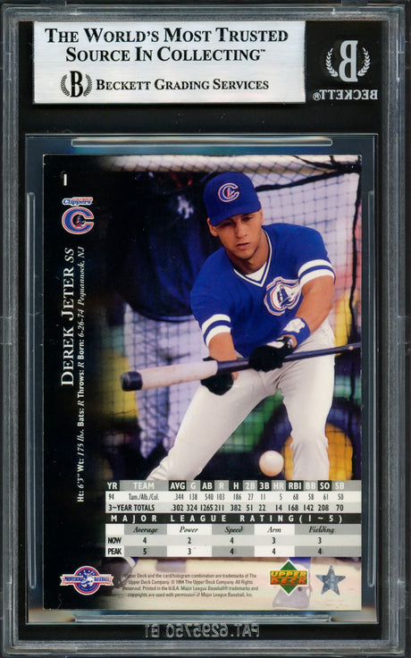 Derek Jeter Autographed 1995 Upper Deck Minors Rookie Card #1 New York Yankees Beckett BAS #17605957