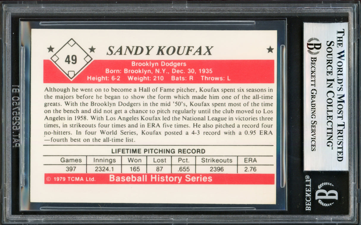 Sandy Koufax Autographed 1979 TCMA Card #49 Los Angeles Dodgers Beckett BAS #17605968