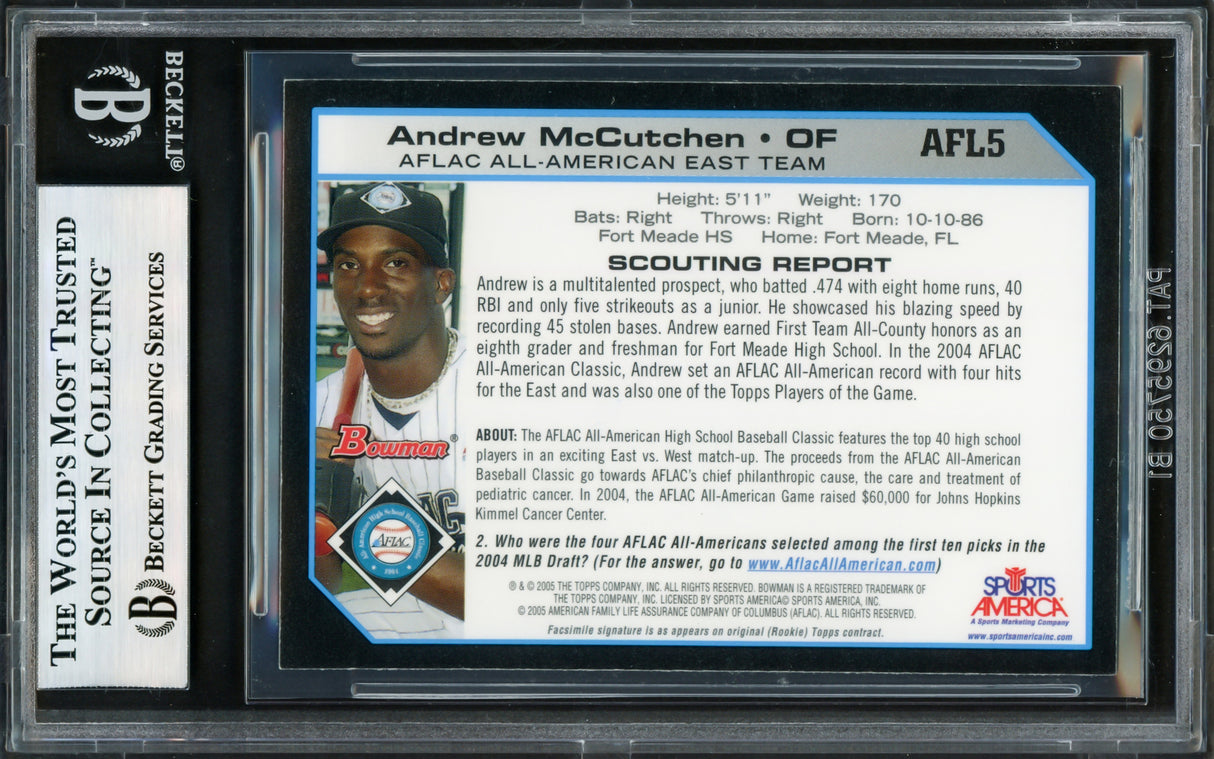 Andrew McCutchen Autographed 2005 Bowman Rookie Card #AFL5 Pittsburgh Pirates Beckett BAS #17606036