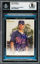 Joe Mauer Autographed 2002 Bowman Rookie Card #379 Minnesota Twins Vintage Rookie Signature Beckett BAS #17606056
