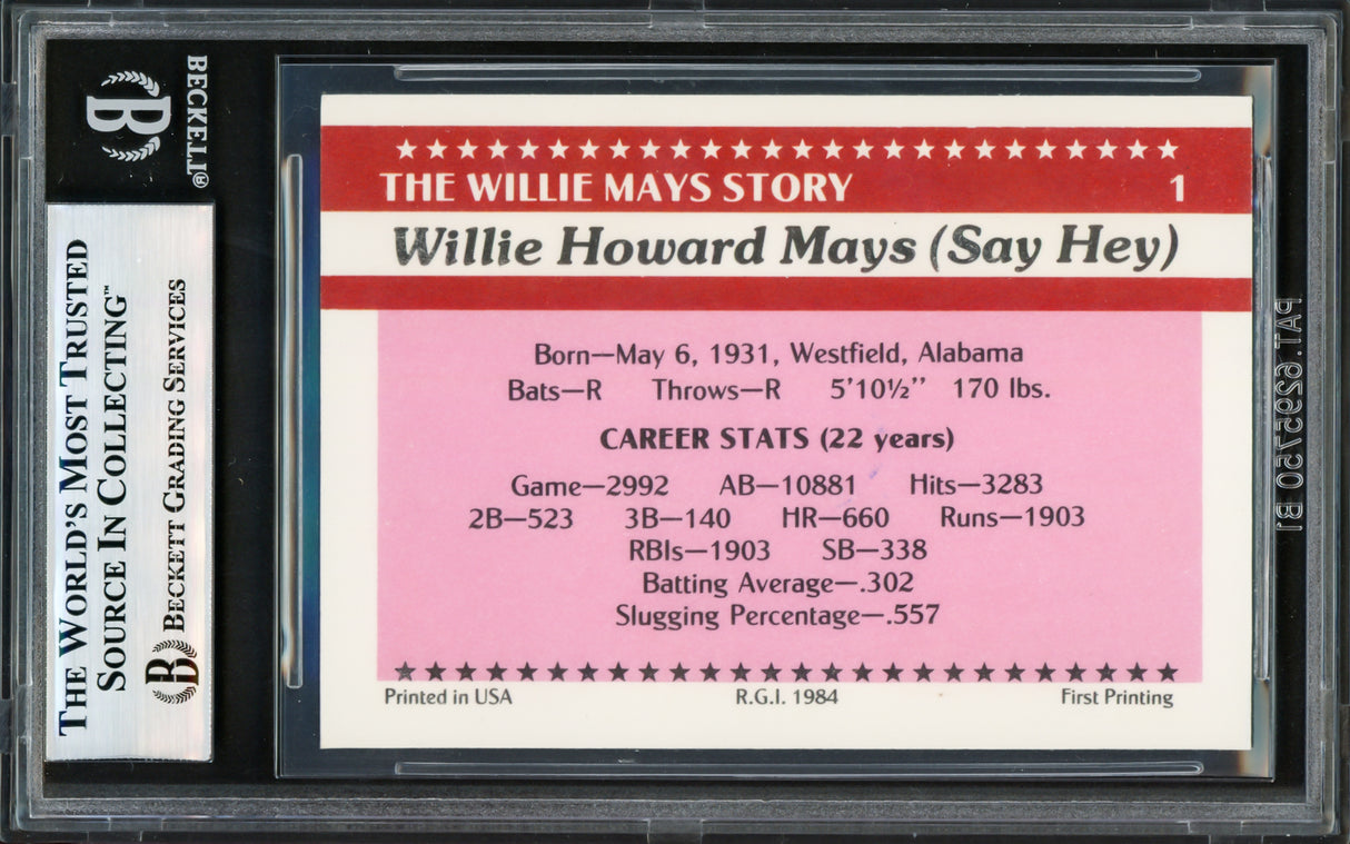 Willie Mays Autographed 1984 Renata Galasso Card #1 San Francisco Giants Beckett BAS #17606074