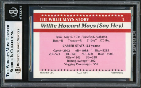 Willie Mays Autographed 1984 Renata Galasso Card #1 San Francisco Giants Beckett BAS #17606074