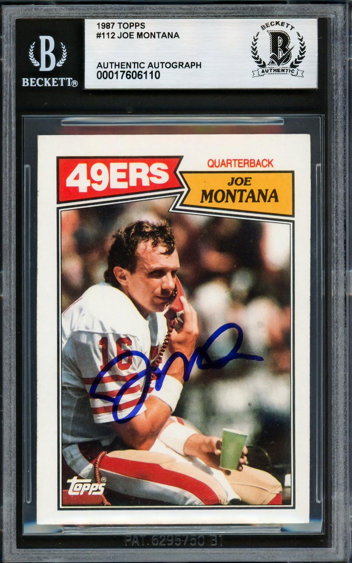 Joe Montana Autographed 1987 Topps Card #112 San Francisco 49ers Beckett BAS #17606110