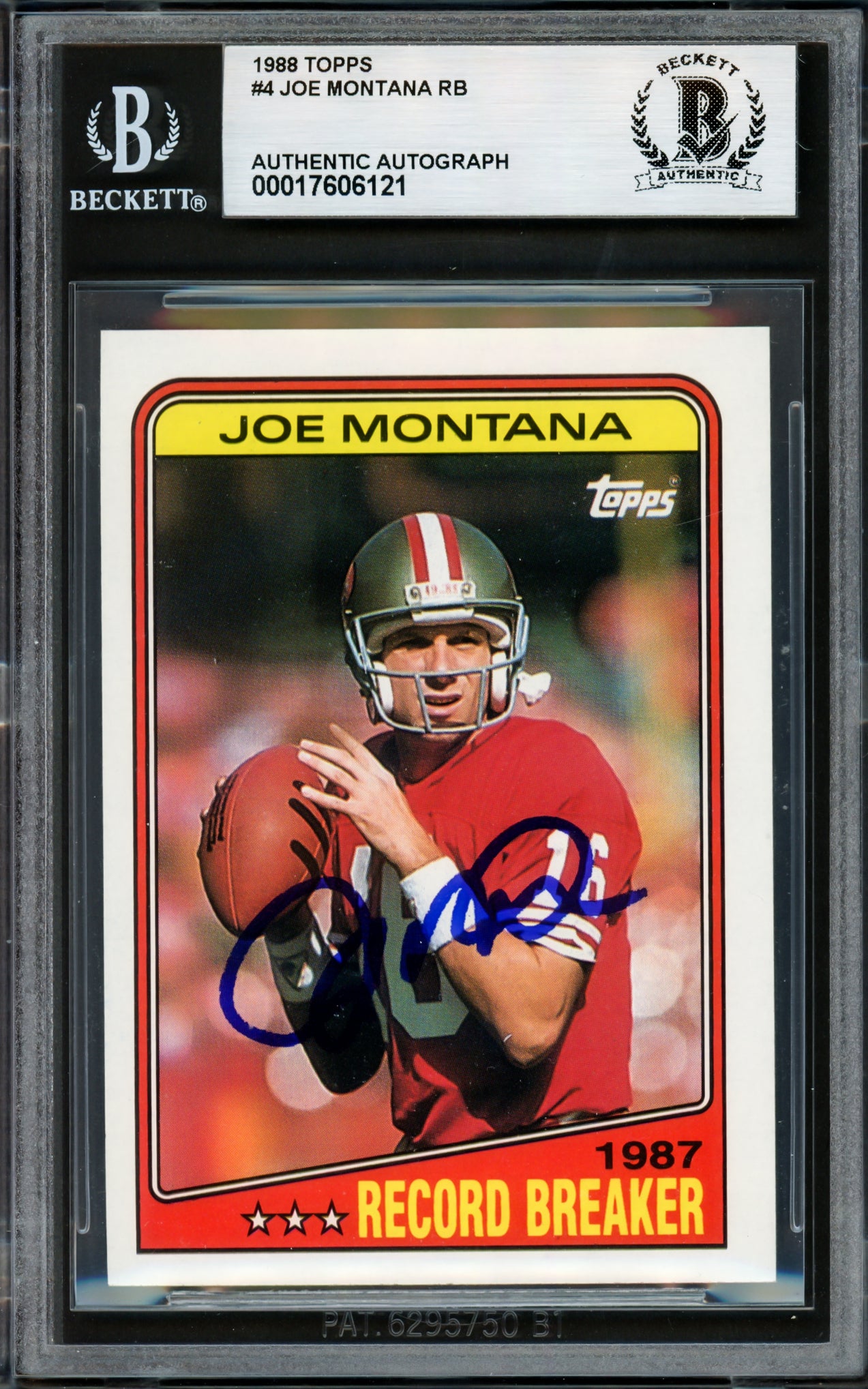 Joe Montana Autographed 1988 Topps Card #4 San Francisco 49ers Beckett BAS #17606121