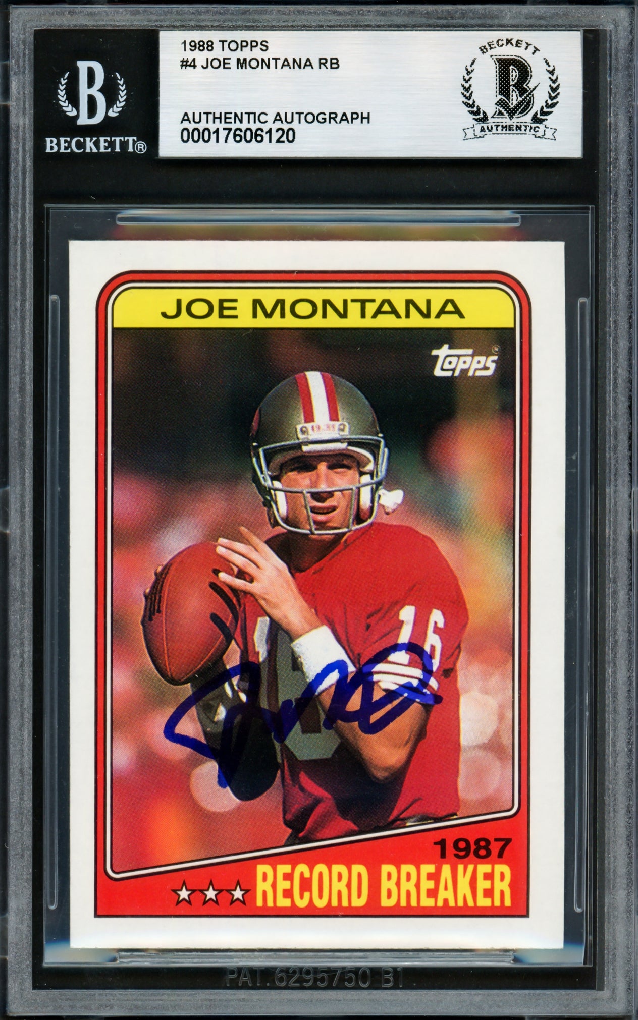 Joe Montana Autographed 1988 Topps Card #4 San Francisco 49ers Beckett BAS #17606120